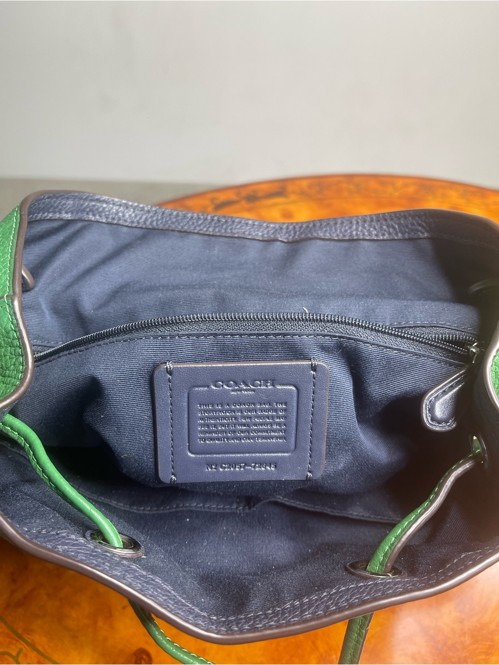 Coach Green Pebbled Leather Drawstring Backpack - Picture 6 of 6